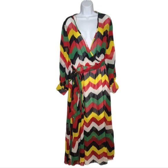 Dresses & Skirts - Chevron Multi Color Long Sleeve Shear Maxi Dress